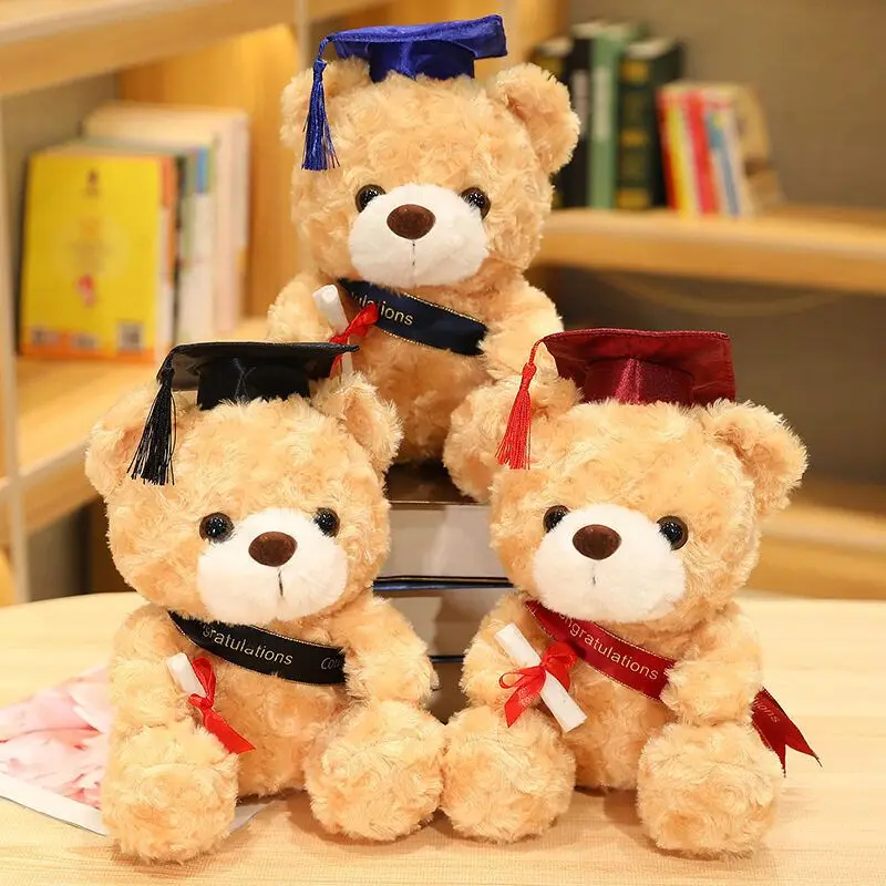 Graduation Teddy Bear Plush Toy Soft Stuffed Bear with Graduation Cap Diploma for Students Keepsake Gift Three Colors Available