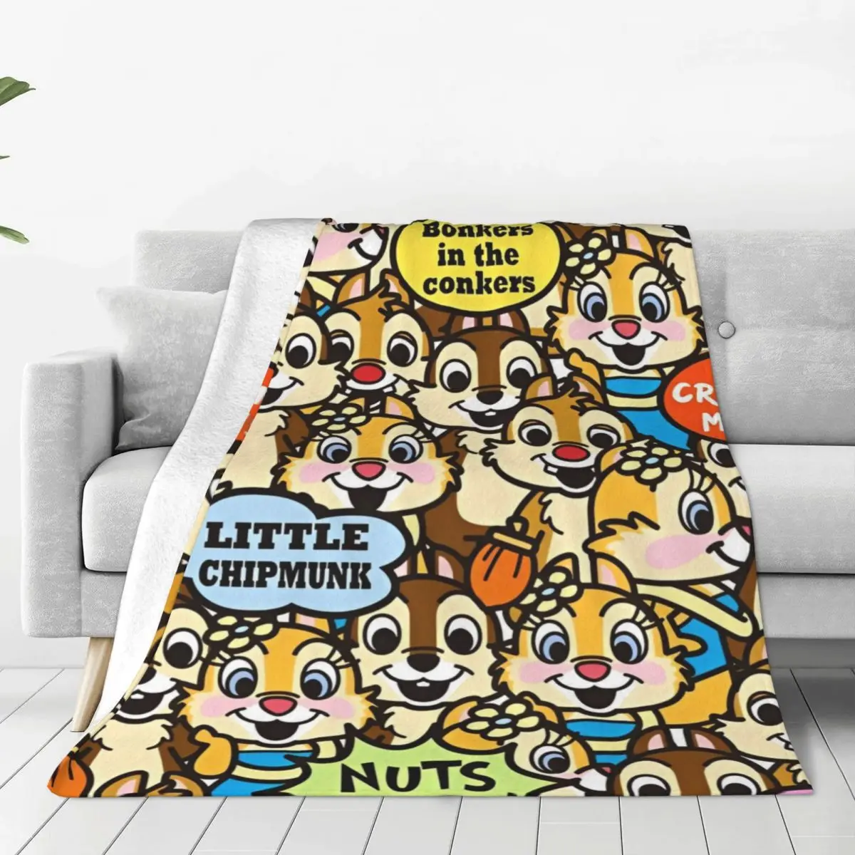 Cartoon Chip 'n' Dale Flannel Blanket Warm Soft Throw Blanket for Home Decor Travel Office Novelty Bedspread Sofa Bed Cover