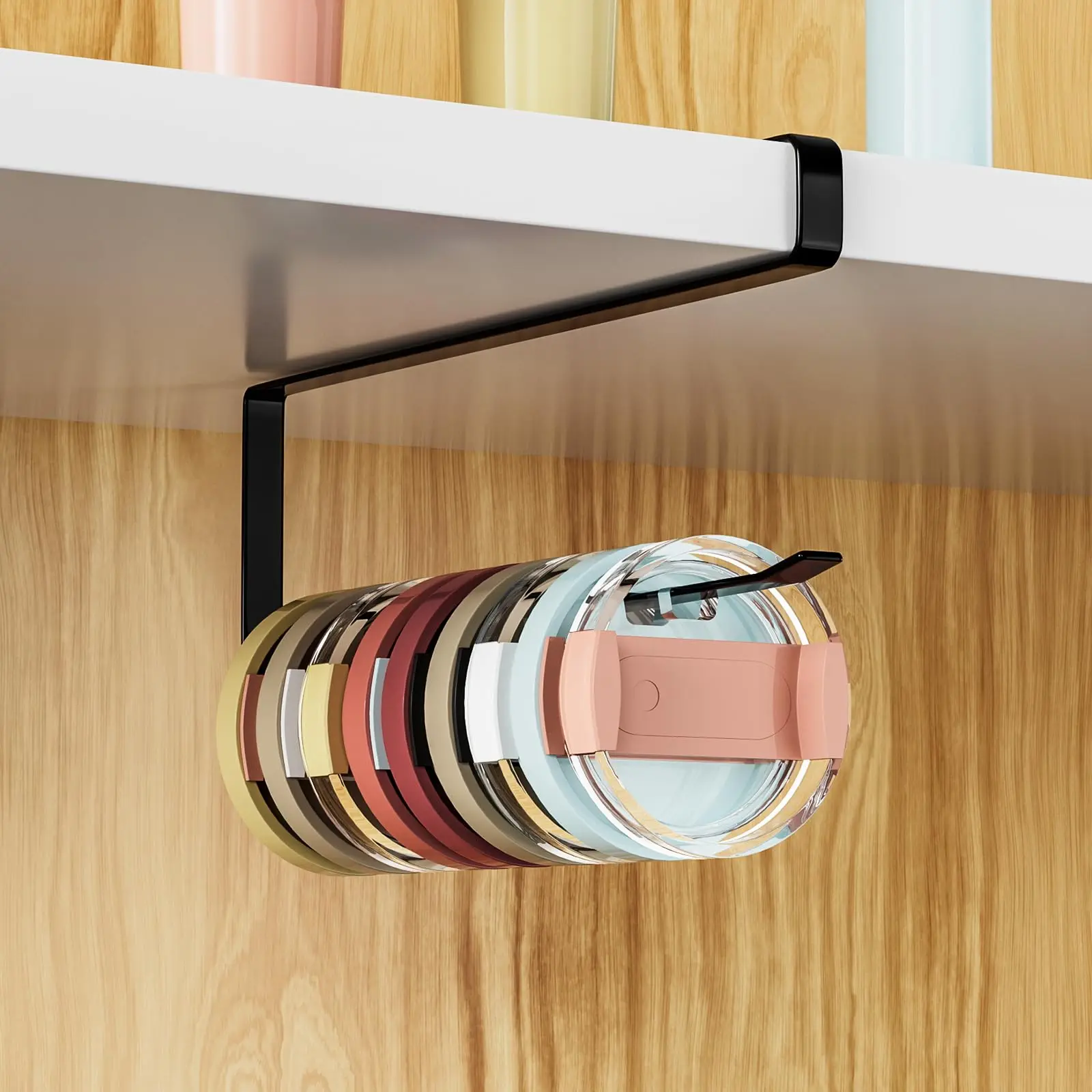 منظم غطاء بهلوان، منظمات غطاء داخل الخزانة، حامل مناشف ورقية سوداء موفرة للمساحة تحت الخزانة، منظمات المطبخ المنزلية #1