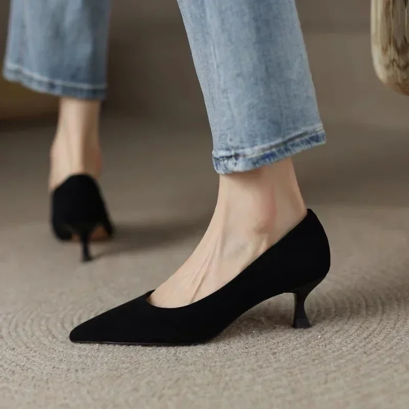 Zapatos de tacón de lujo para mujer, tacón medio, tacones de aguja, sandalia alta para fiesta y oficina, elegante, marrón, tacón pequeño, Sexy, 2019