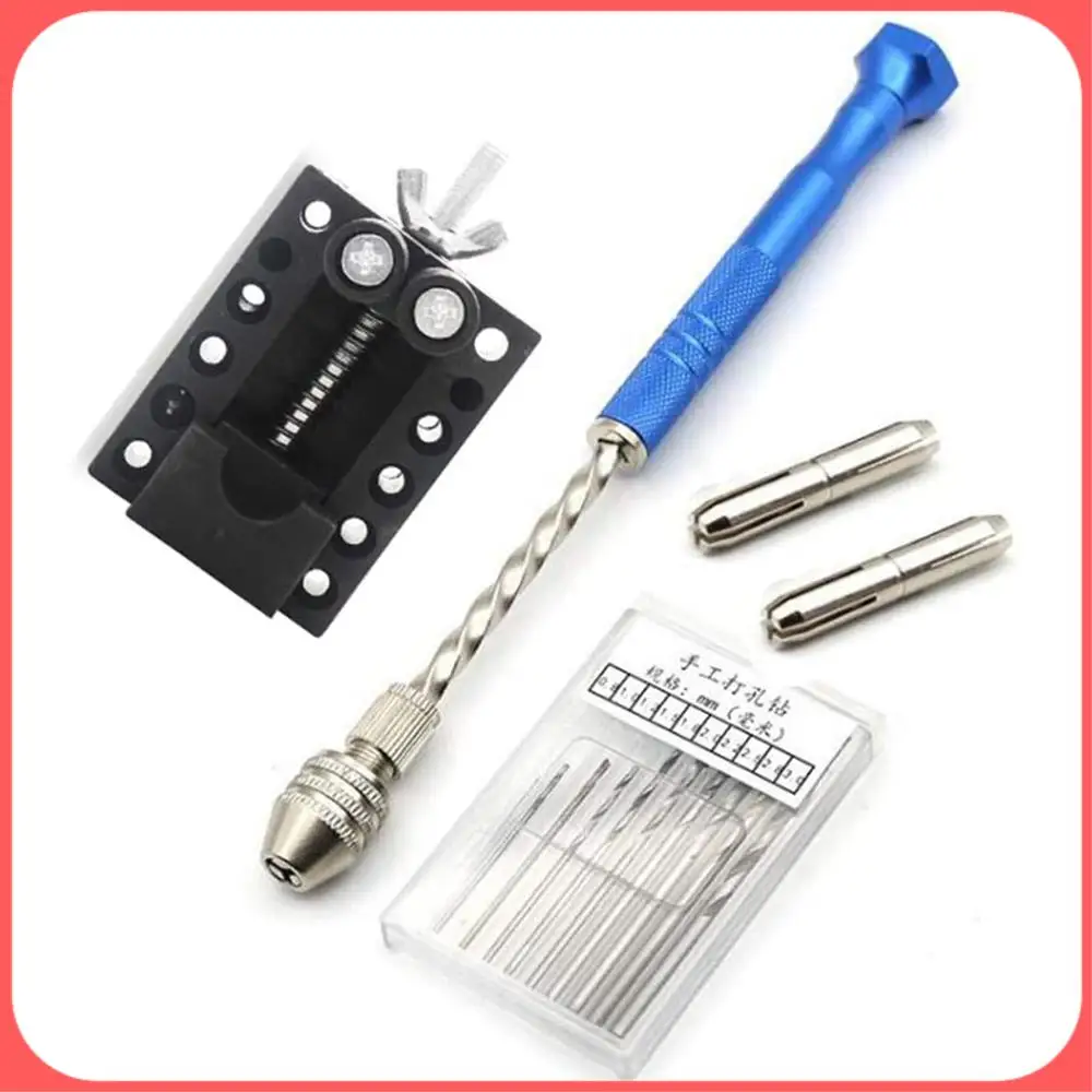 

A76I-12 шт. набор ручных сверл с тисками, 10 шт. мини-спиральные сверла с ручной дрелью, вращающимся инструментом и настольными тисками для дерева, пластика