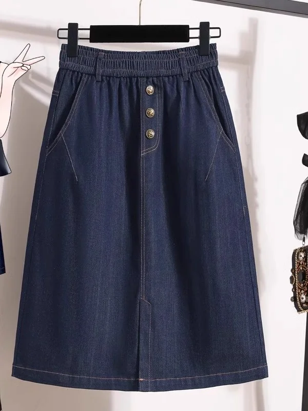 

2025 Summer New plus Size Denim f Skirt with High Waist A-Line Flared Design Material Belly Covering for Pear ape...