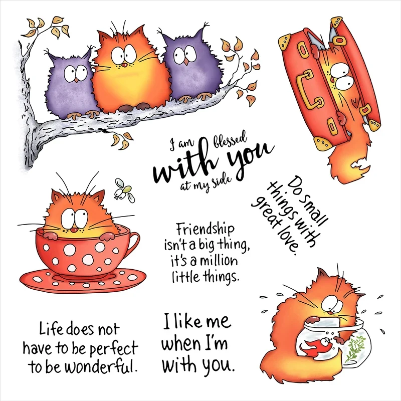 

Kawaii Fatty Cats Owl Cutting Dies Clear Stamp DIY Scrapbooking Decor Metal Dies Silicone Stamps For Card Making
