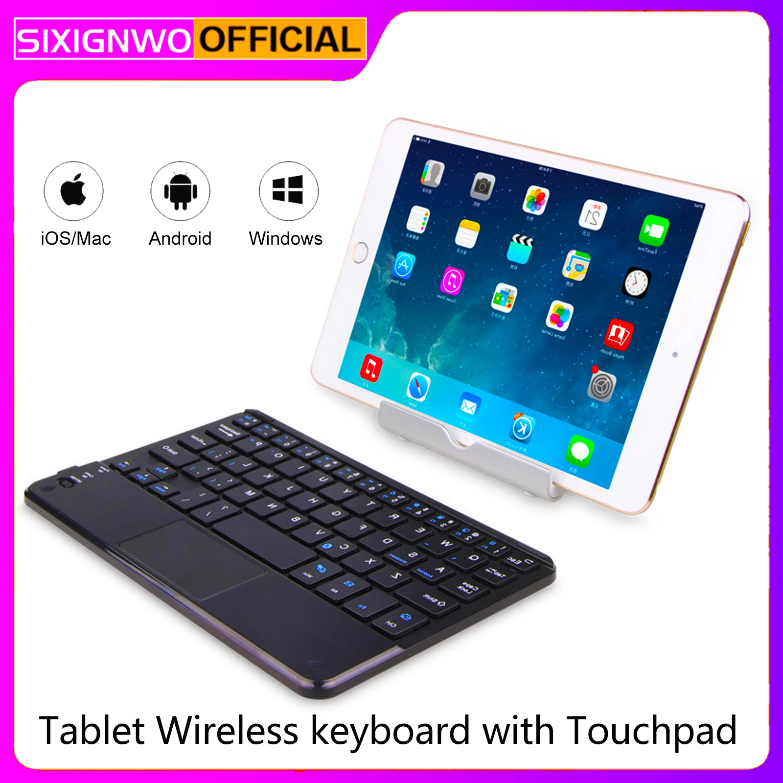 Mini Teclado Sem Fio Bluetooth com Touchpad, Recarregável, Novo, iPad, Telefone, Tablet, Android, iOS, Windows