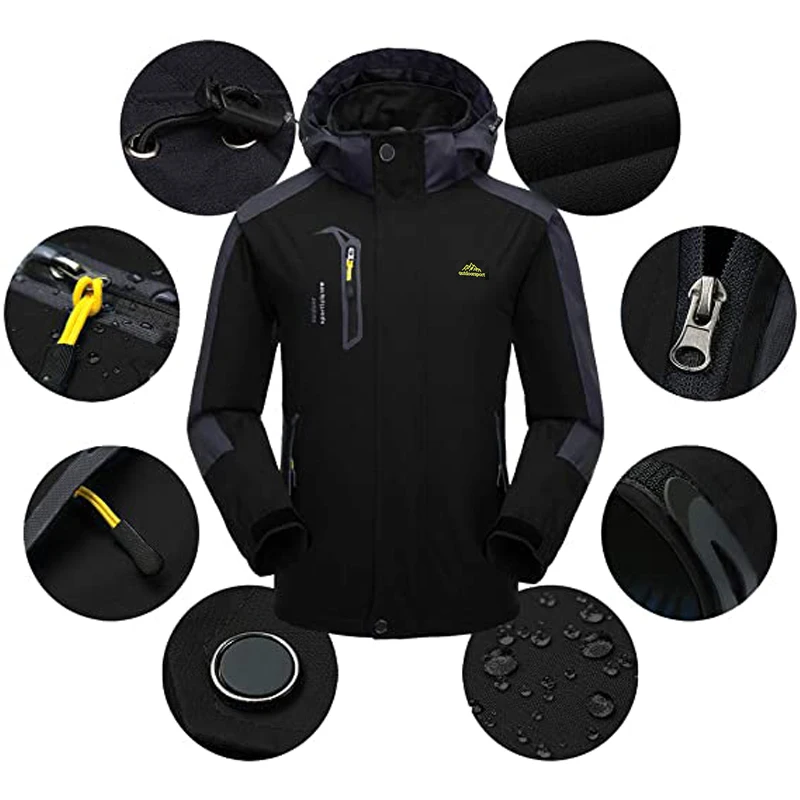 TRVLWEGO Herren-Herbstjacke, Outdoor-Sport, Wandern, Mäntel, Camping, mit Kapuze, winddicht, wasserabweisend, Regen, Angeln, Reisen – Detail 3