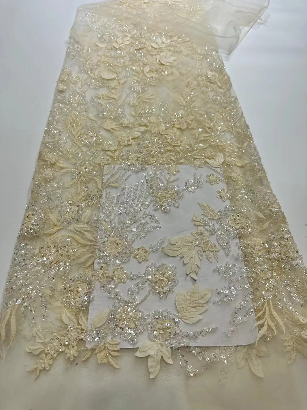 French luxury net chiffon lace fabric, African high-quality net sequined embroidered lace fabric, Nigerian dress sewn