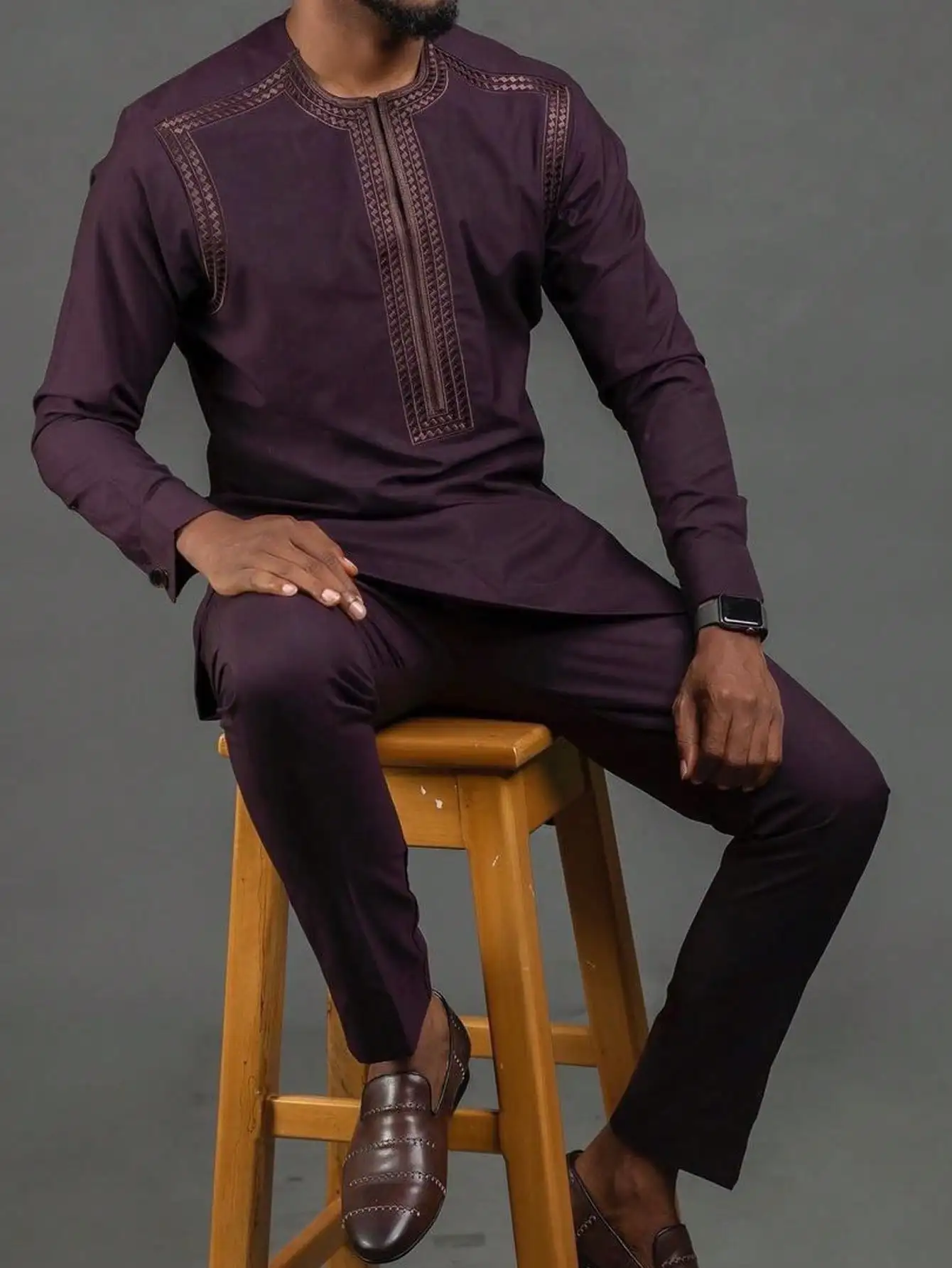 African Clothing For Men Suits Traditional Embroidery Long Sleeve Top Pants Two-piece Set Kaftan Outfits Fashionable