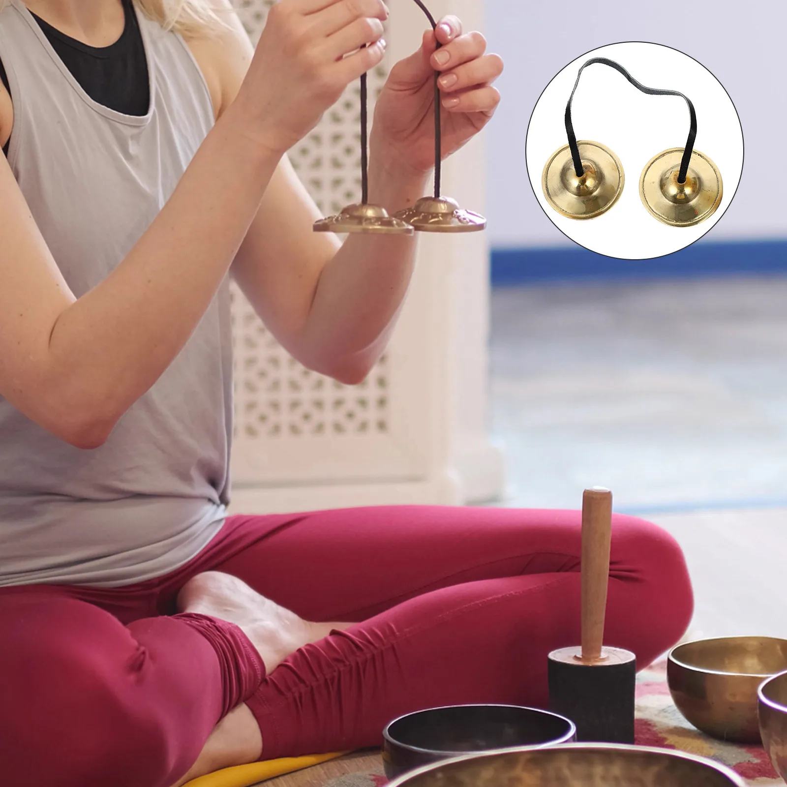 1Pcs Copper Cymbal Bell Meditation Yoga Percussion Instrument Small Portable Sound Healing Chimes for Mindfulness Ceremony