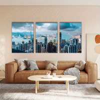 3pcs Hong Kong Skyline Canvas Wall Art Set - Vibrant Cityscape Triptych Prints, Frameless, Classic Contemporary Decor for Liv