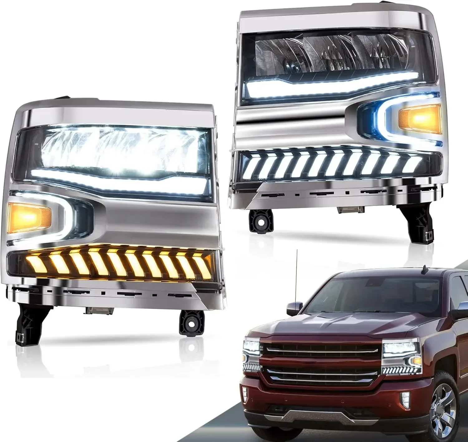 

LED Headlights Compatible with Chevy Silverado 1500 2016-2018 (Not Fit Factory LED Models) Front Lamp w/Reflective Bowl w/