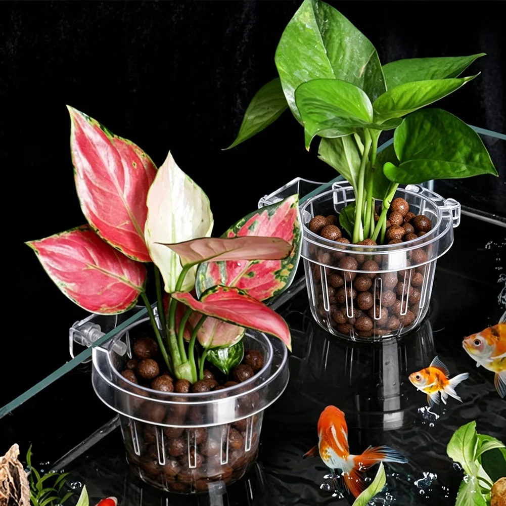 3Pcs Clear Hanging Aquarium Plant Holders Basket For Fish Tank And Aquaponics Planter- Cups For Aquascape Decoration
