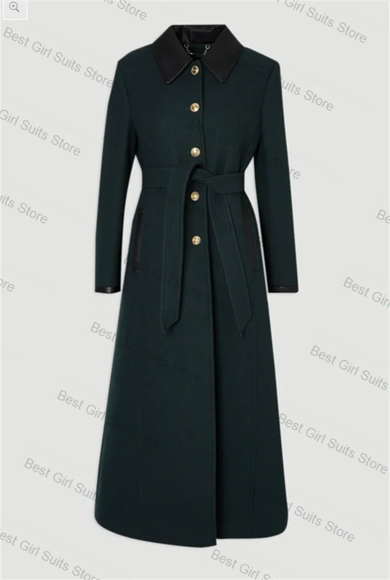 

Dark Green Cashmere Wool Women Suit 1 Pcs Long Blazer Prom Dress Winter Autumn Formal Office Lady Jacket Customized Overcoat