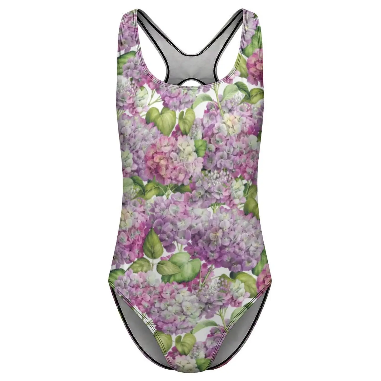 Hydrangea Floral Swimsuit Sexy Pink Lavender Print One Piece Swimwear Push Up Bodysuit Korean Fashion Beach Bathing Suit