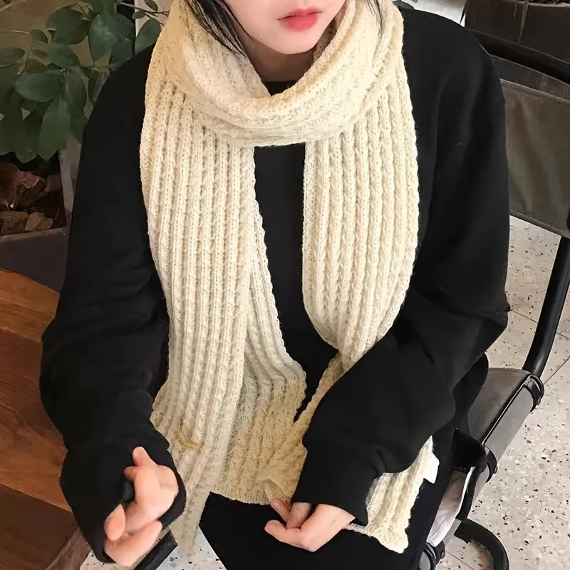 

Winter Woolen Scarf for Women and Men Thick Warm Solid Color Knitted Neck Wrap Korean Style Student Bib Cold Weather Accessories