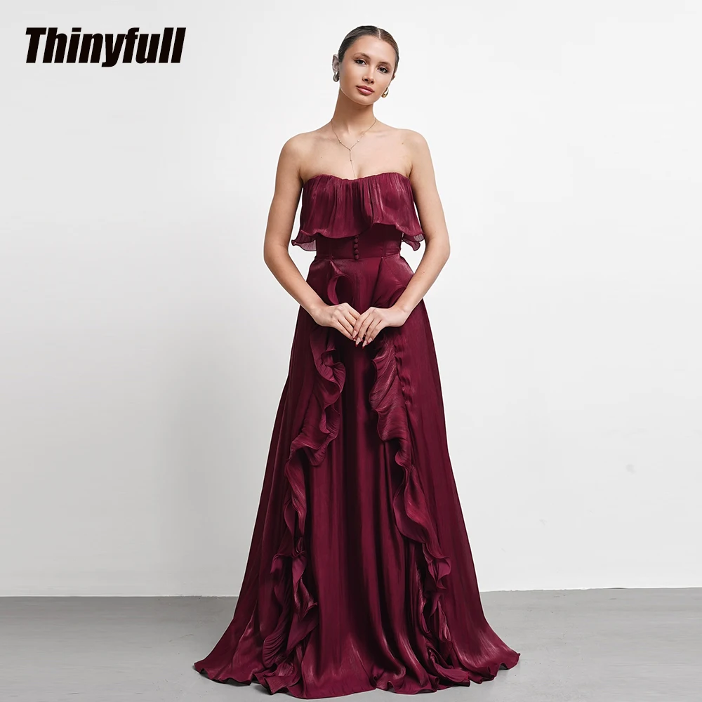 Thinyfull A-line Prom Dresses Sleeveless Shiny Satin Evening Gown Arab Formal Dress vestidos de fiesta elegantes Customized