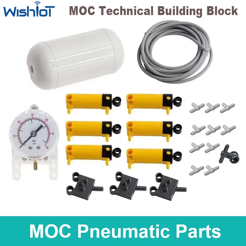 

23 шт. MOC пневматические детали, технический шланг, воздушный насос, бак, толкатель, переключатель, поршень с legoeds 9641 47225 61904 42043