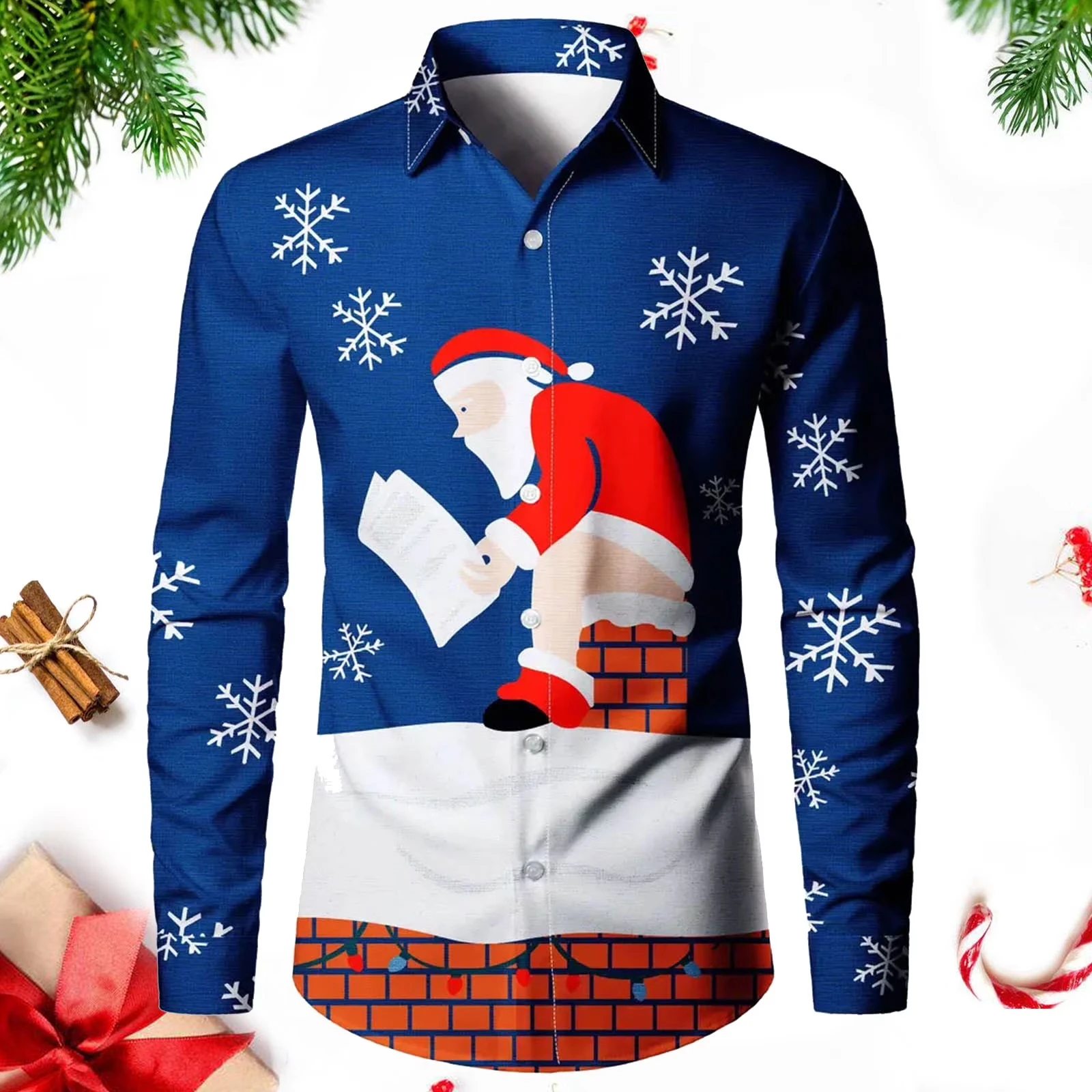 شجرة عيد الميلاد الرجال قميص طويل الأكمام سانتا كلوز عالق مضحك 3D الطباعة الاحتفال عيد ميلاد سعيد حزب أعلى ملابس للجنسين #4