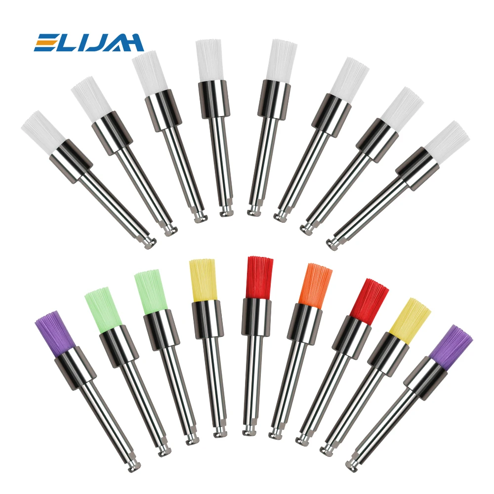 ELIJAH 100 قطعة/الحقيبة فرشاة تلميع الأسنان الملمع فرش النايلون الملونة فرش تلميع RA عرقوب أدوات تلميع طب الأسنان