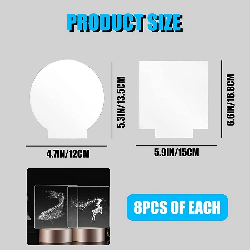 16 Pcs Transparent Sheets 16 Pieces 2 Mm Acrylic Organic Glass Sheets Transparent Acrylic Plates Round Squares