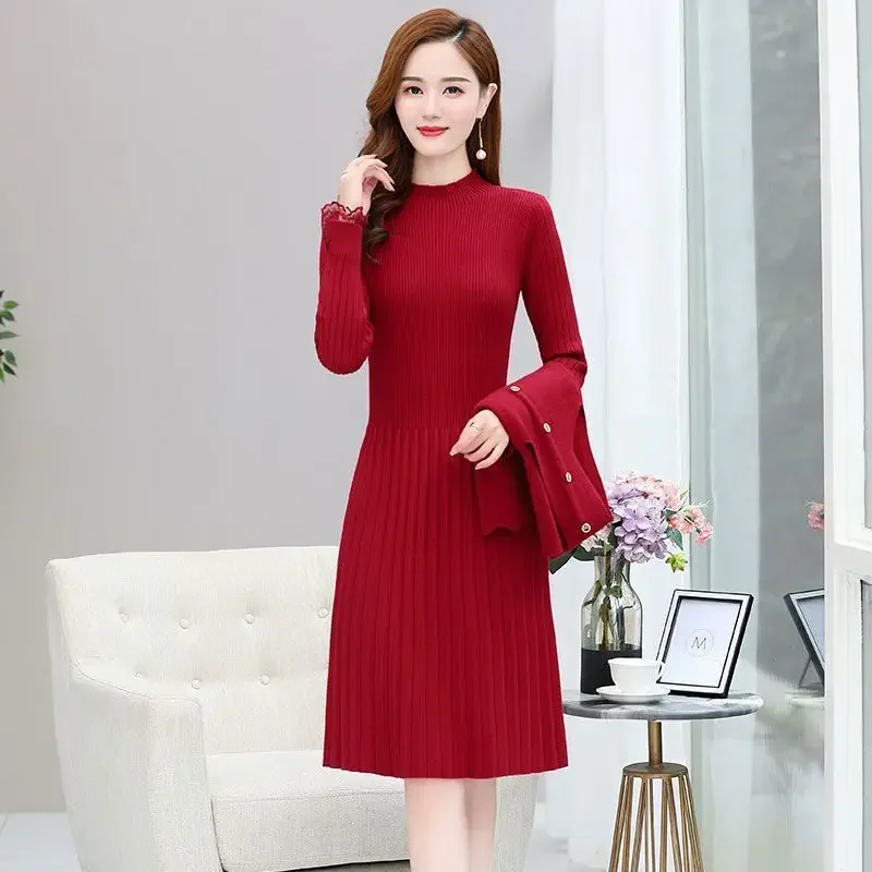 New Slim Sweater 2 Piece Suits Korean Vintage Knit Skirts Sets Malhas Faldas Conjunto ladies two piece sets womens outifits