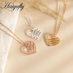 Haiyufly Personalized Engrave Multi Name Necklace for Women Custom Birthstone Heart Stainless Steel Chain Birthday Jewelry Gift