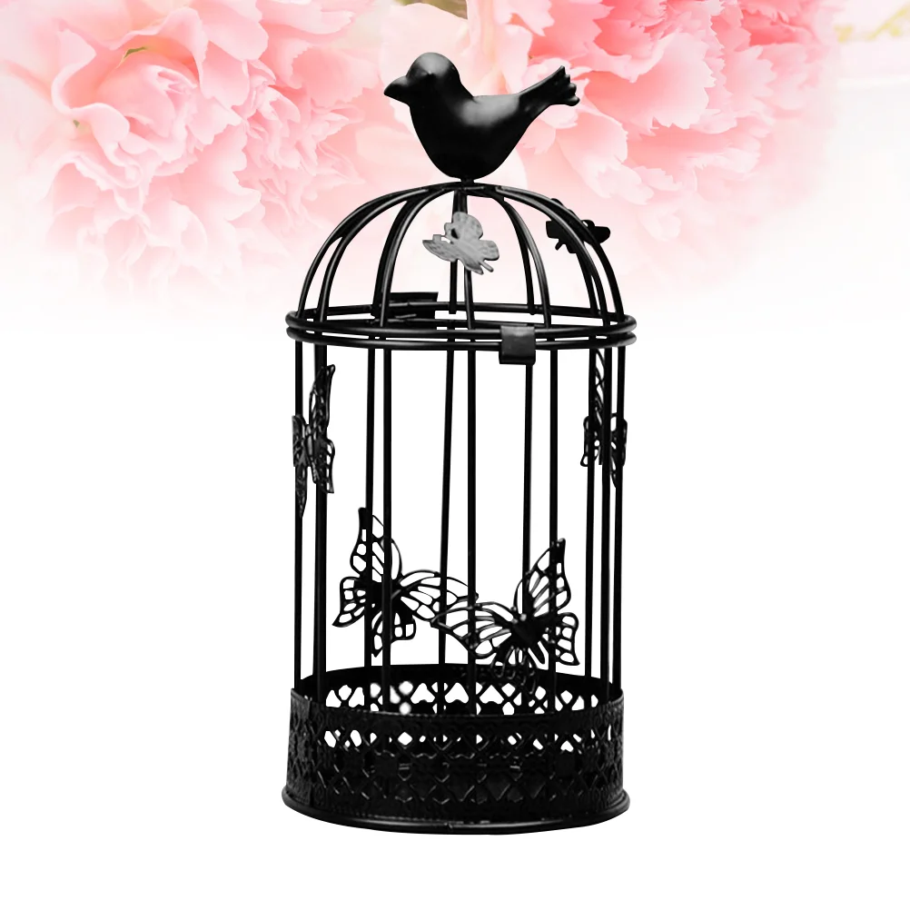 Bird Vintage Metal Candlestick Holder Bird Cage Lanterns Holder Candlesticks for Home Wedding ( White )