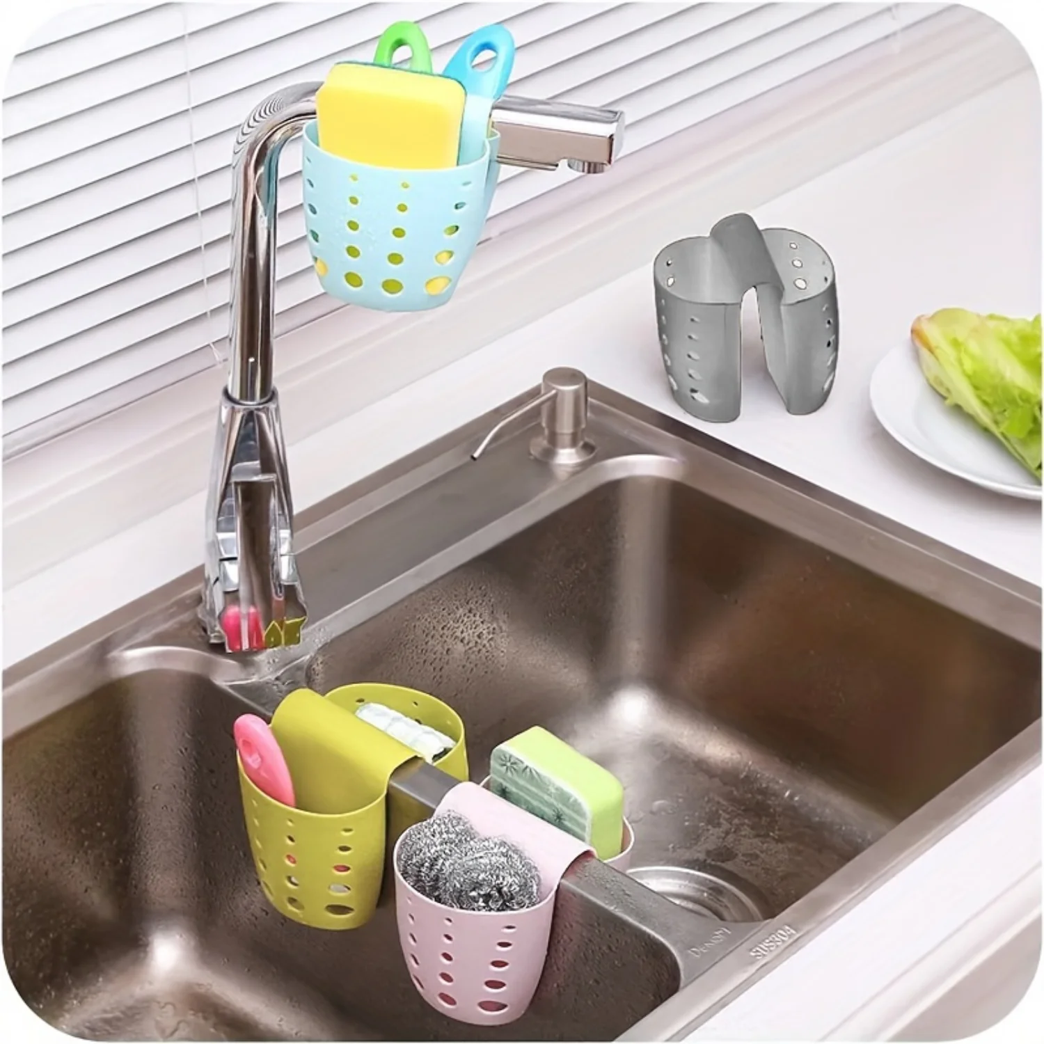 5-Pack Multifunctional Sink Caddy Organizer PVC Sponge Holder, Dual-Use Drain Basket for Accessories - Keep Your Sink Tidy and O