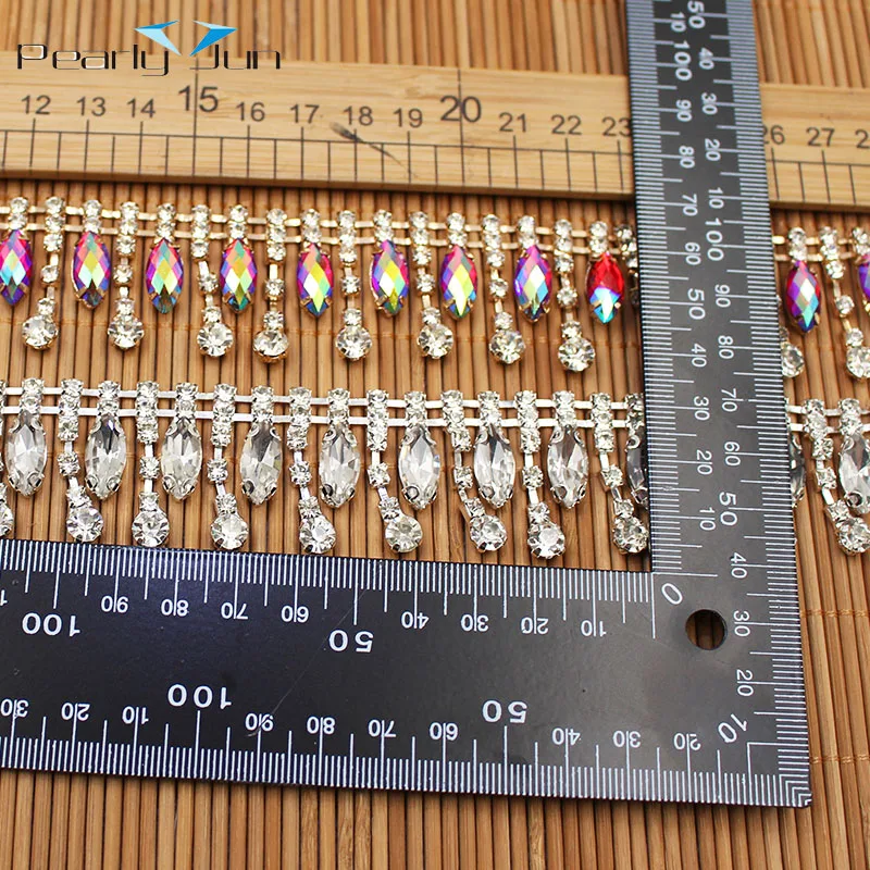 1/5 yards 3cm Drop AB Color Rhinestone Trim Silver Crystal Gold Chain For Clothing Decoration Shoes Bag DIY Accessories ML057