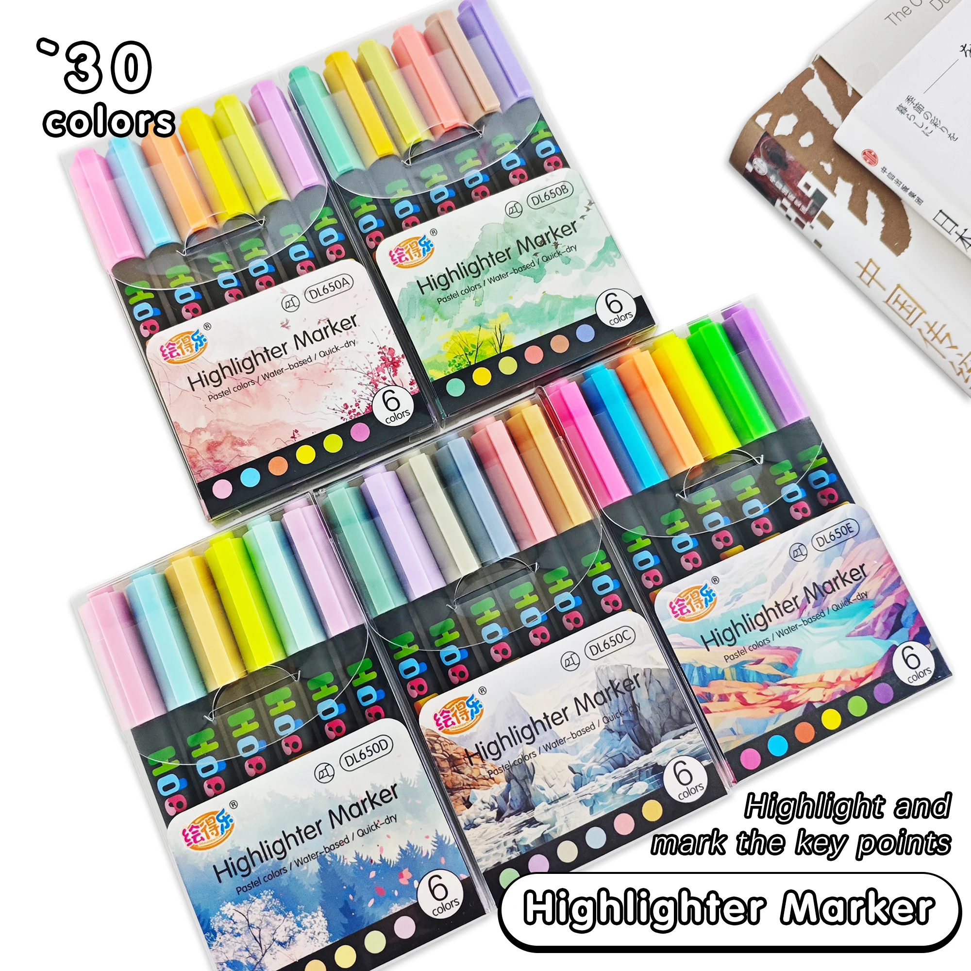 6pcs Light Color Highlighter Marker Pens Set Pastel Drawing Water-Based Art Marker Liner for Painting School A3102