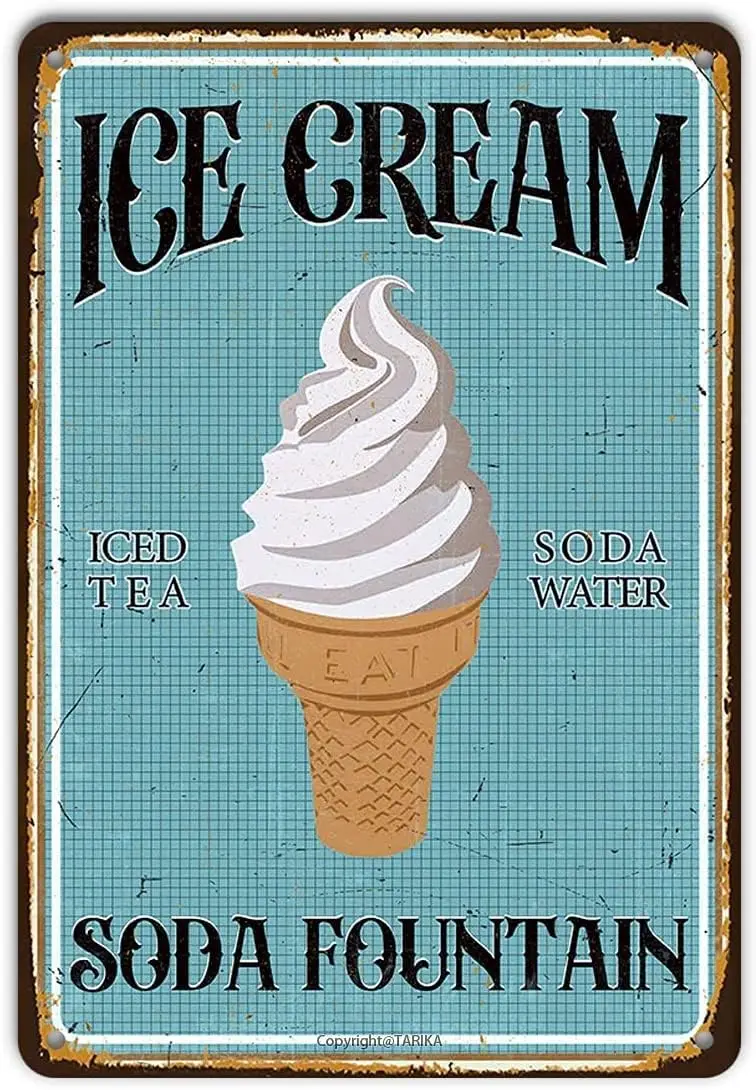 Letrero Metálico de Helado, Decoración Vintage Divertida, Placa Retro de Metal con Diseño de Helado, Refresco, Té Helado, Agua con Gas, Póster Artístico para Tienda