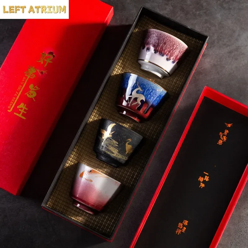 Japanese Handmade Kiln Transformation Ceramic Tea Cup Set of 4 Master Cup Individual Cup Single Cup Large Tea Cup Gift Box Set
