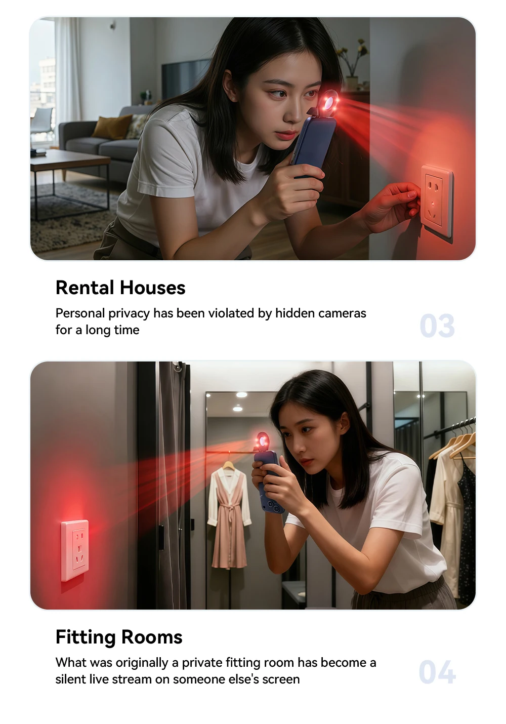 Essager Infrared Camera Detector Anti Peeping Lens Finder Spy Gear For Travel Hotel Security Protection Hidden Camera Detection