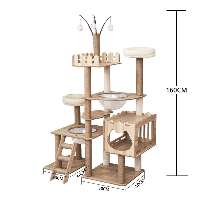 Huge Wooden Cat Tree Modern Cat Tree Condo Sisal Scratching Board for Climbing Playing Resting