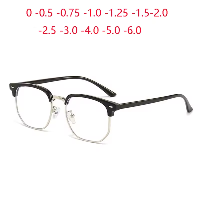 Half Frame Student Polygon Prescription Glasses For The Nearsighted Women Men Clear Lens Short-sight Eyewear 0 -0.5 -1.0 To -6.0