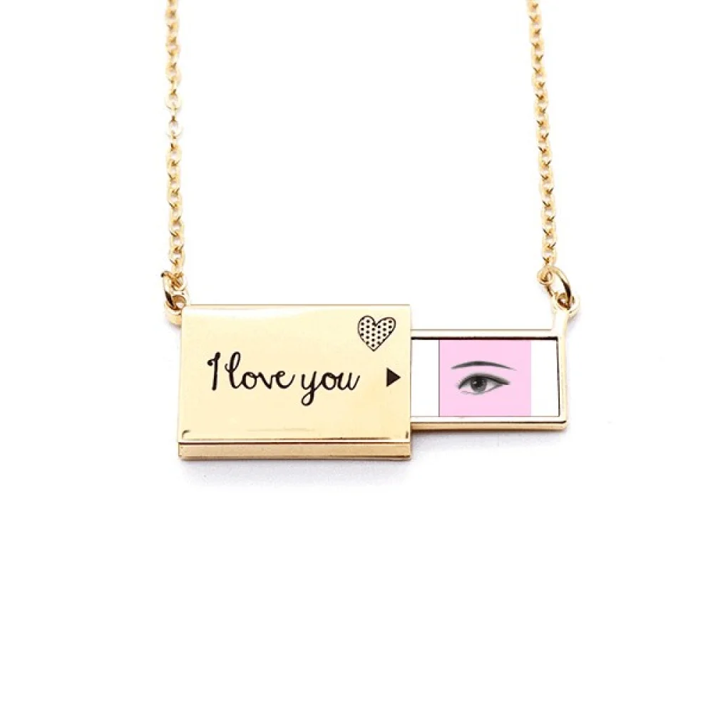 peach blossom cy eyes letter envelope necklace pendant jewelry