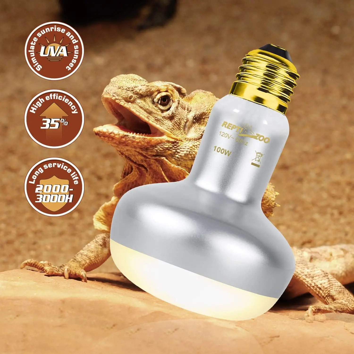 Dubbele reptielenwarmtelamp met 100W UVA-daglichtlamp en infraroodzender voor terraria
