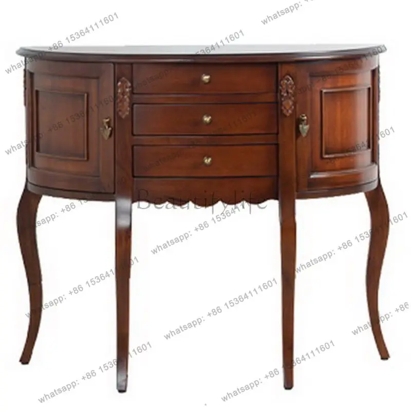 Solid wood entrance table American carved semicircular wall corner narrow entrance cabinet