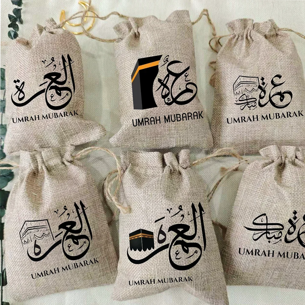 

5PCS Ramadan Mubarak Gift Bag Islamic Kareem Umrah Ramadan Decoration 2025 Eid Iftar Favor Bag Pouch for Muslim gift Eid Al-Adha