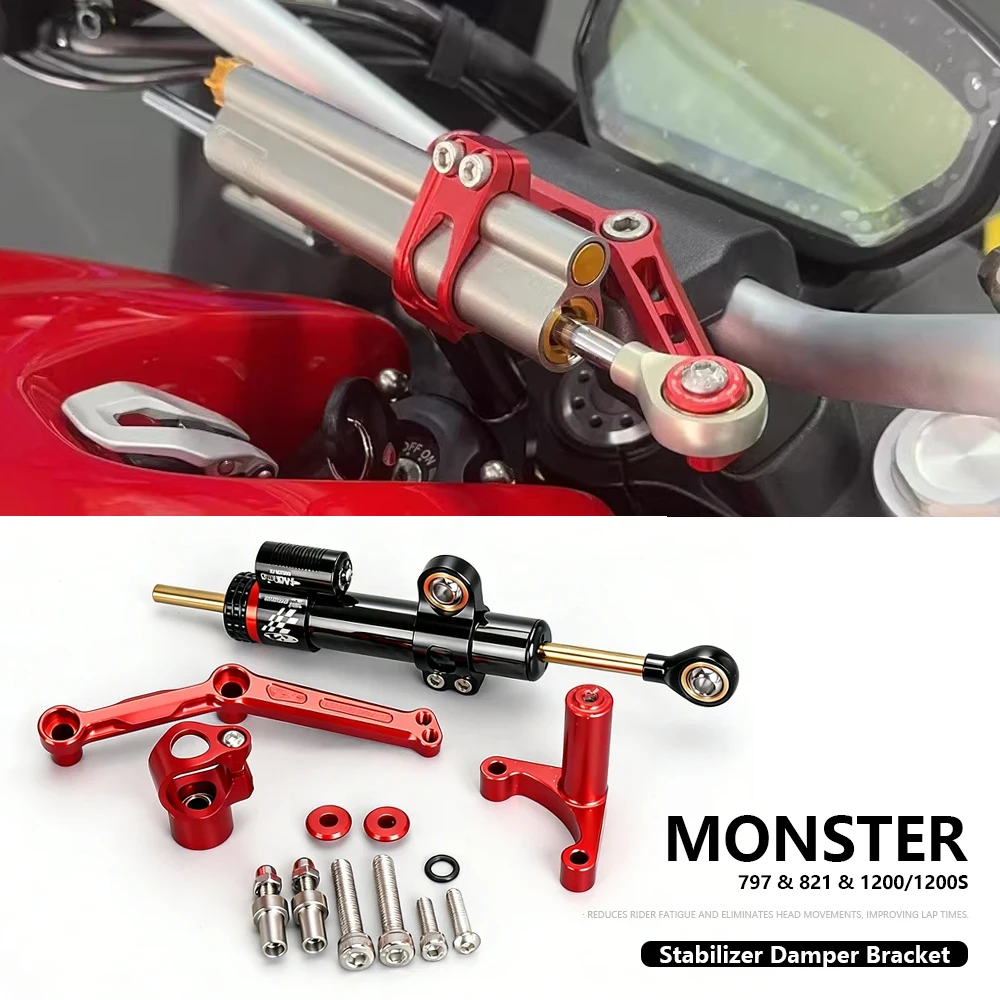 

Motorcycle Accessories Adjustable Damper Steering Stabilize Bracket Kit For Ducati Monster 797 821 MONSTER 1200 1200S 2014-2021