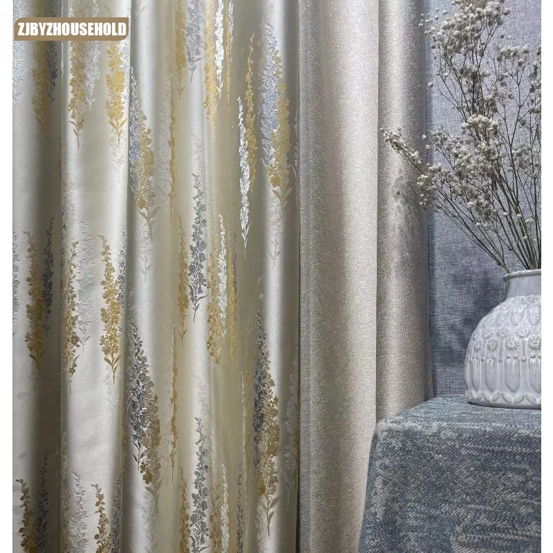 American Rustic Light Luxury Curtains for Living Dining Room Bedroom High Precision Jacquard Lavender Vertical Warm Girls