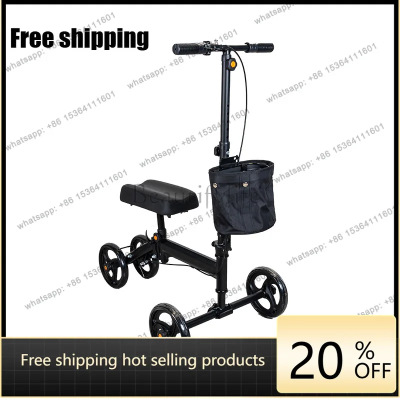 YJ Foldable Lightweight Walker With Seat For Single Leg Injury Knee Fracture Walking Aid