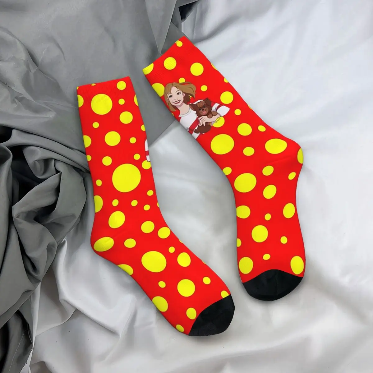 Red With Small Yellow Dots Socks Harajuku Sweat Absorbing Stockings All Season Long Socks Accessories Unisex Birthday Present