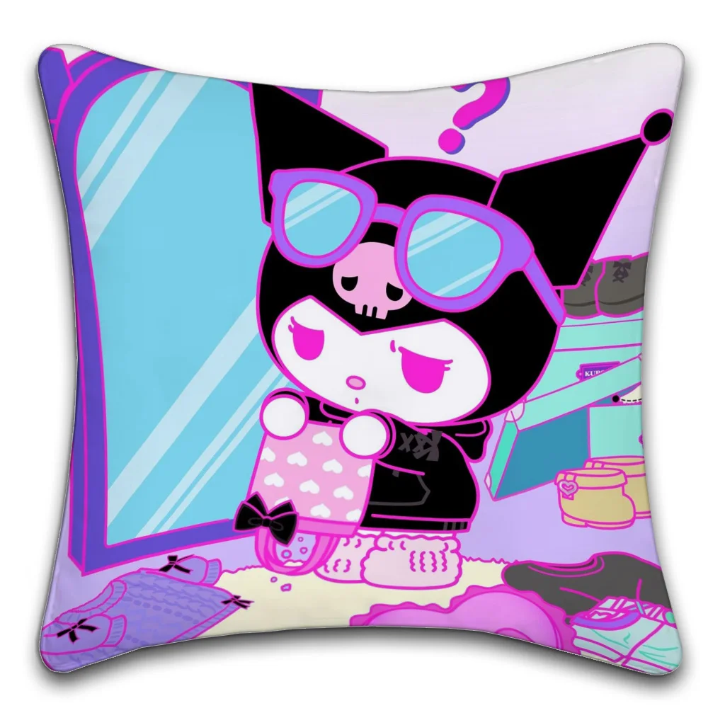 1PC Kuromi Sanrio Cute Pillow Case Short Plush Double-Sided Printing Home Machine Washable in Warm Winter Cushion Cover