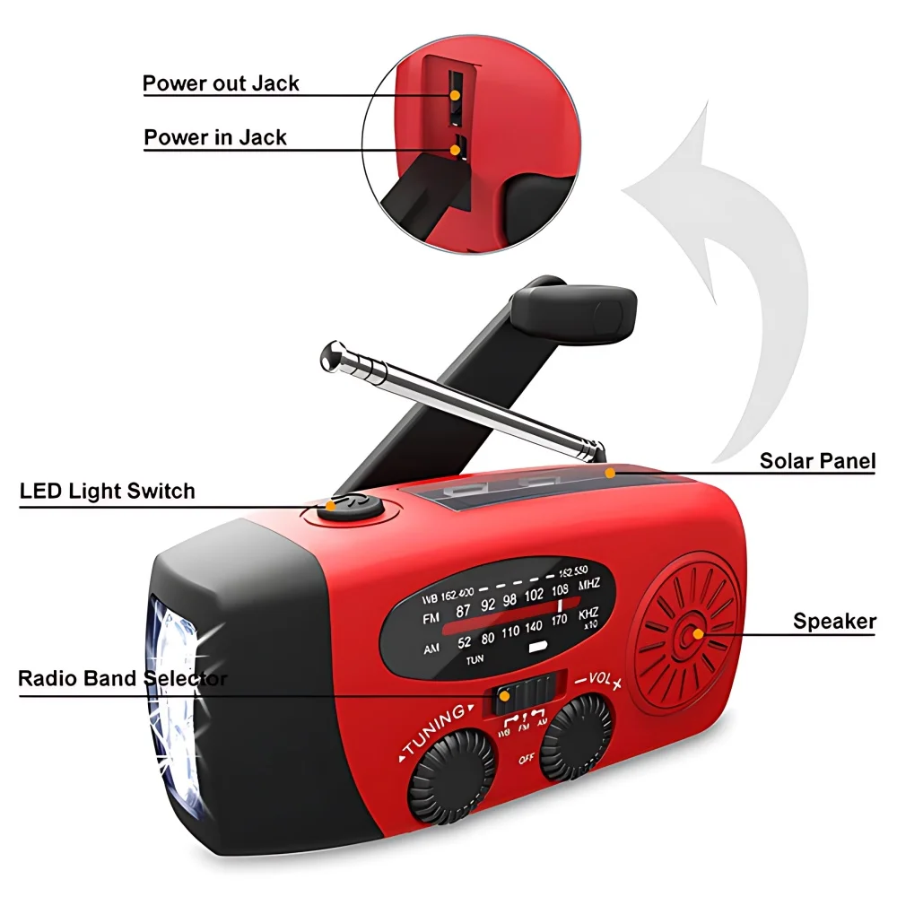 STONEGOE Mergency Radio Energia solare Manovella Radio FM AM WB NOAA Radio meteorologica con torcia a LED Allarme SOS 2000mAh