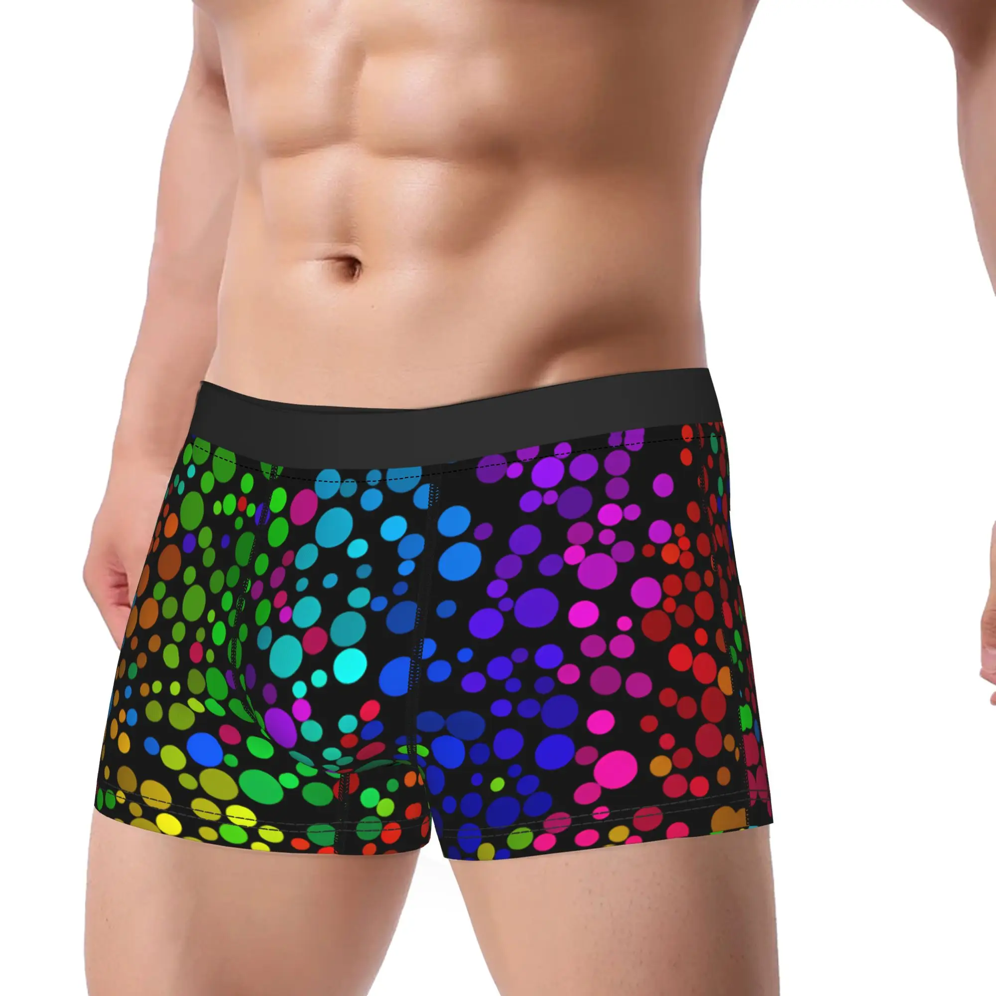 Rainbow Polka Dot Mosaic Print Boxer Brief  Underwear Trenky Males Funny Boxershorts Printed Large Size Panties