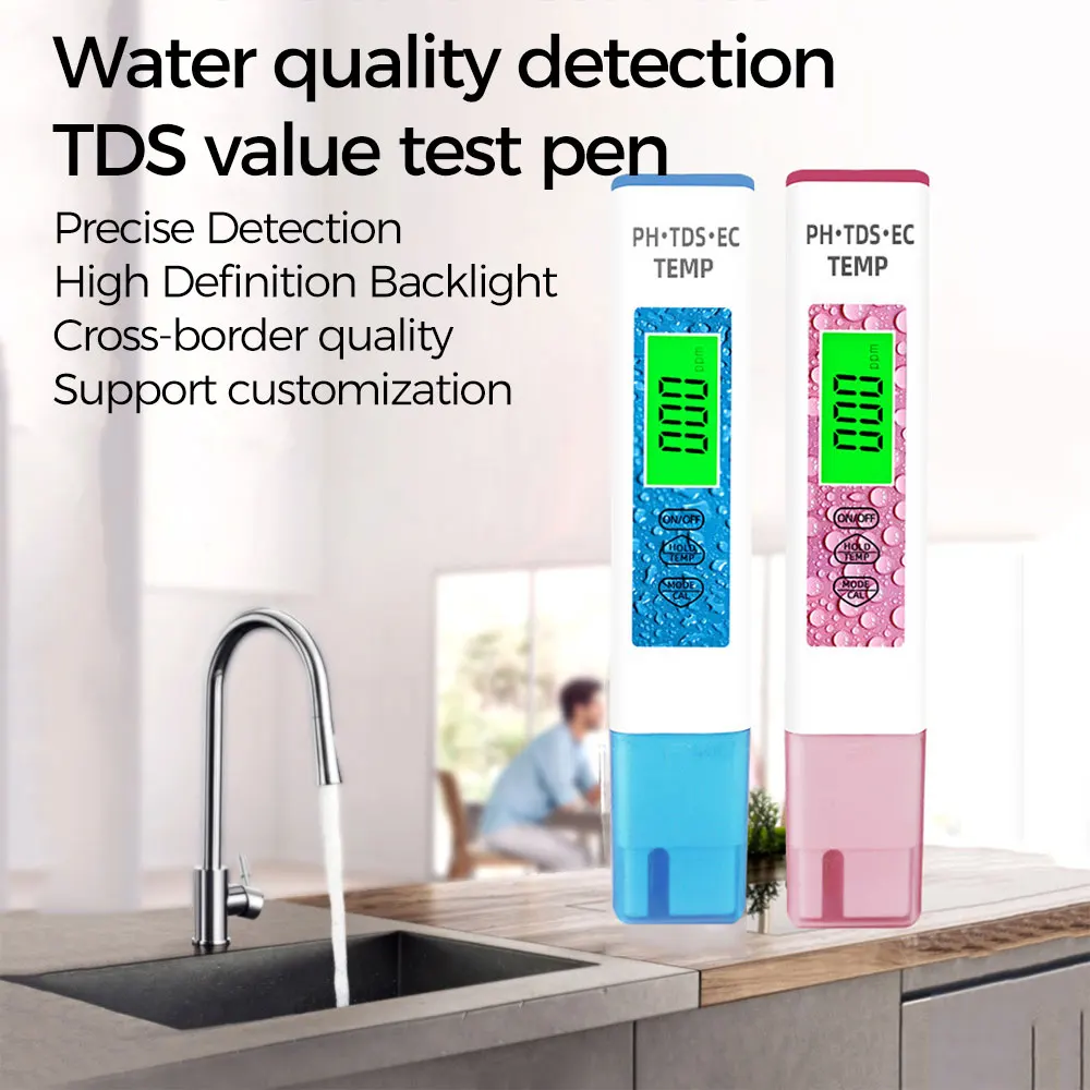 PH Meter 4 in 1 Water Quality Test Pen TDS EC PH TEMP High Precision Test Meter Electronic Water Quality Tester