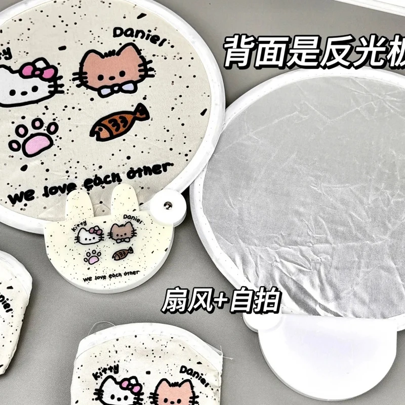 Cute Sanrio Splash-Ink Hello Kitty Small Folding Fan Retro Foldable Portable Splash-Ink Hand-Cranked Fan Mini Reflector Dual-Use