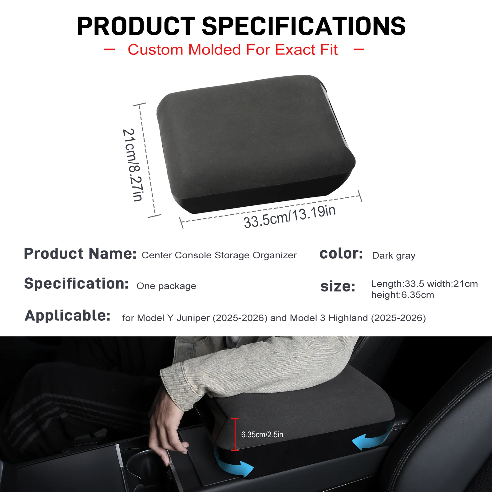 High Quality Center Console Armrest Cover Increase Height With Storage Function For Tesla Model Y Juniper 2025-2026