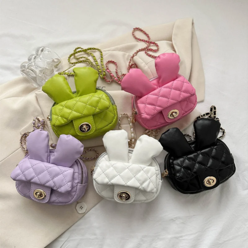 Mini bolsa de ombro para princesa pré-escolar, bolsa rosa coelho pequeno, bolsa crossbody fofa para bebê menina, designer infantil, luxo