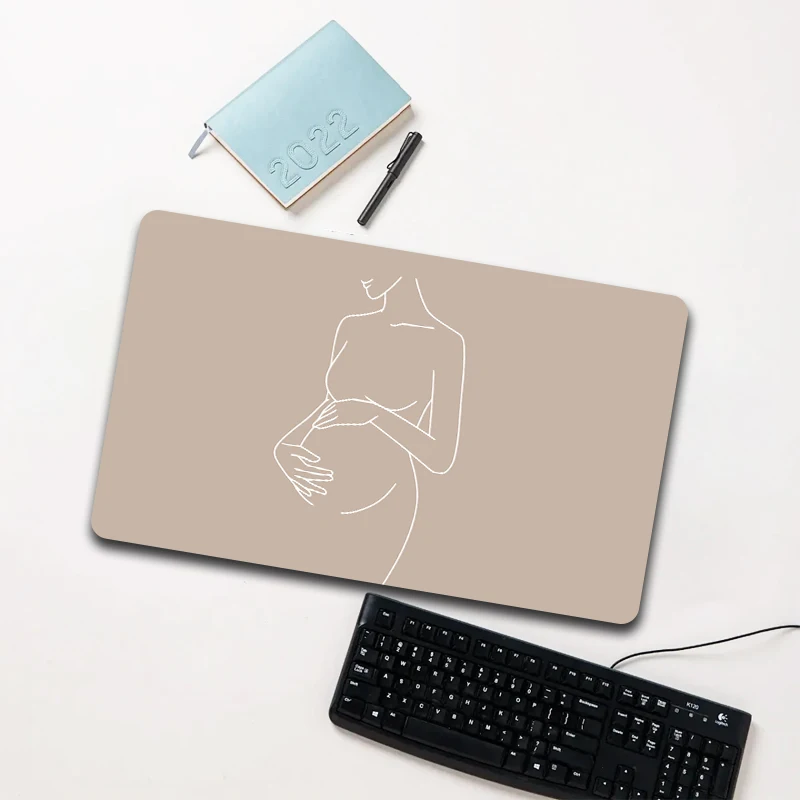 

Brown Minimalist Pregnant Woman Mouse Pad Large Non-slip Waterproof Desk Mat for Computer Laptop